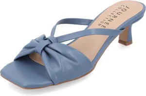 Journee Womens Strappy Bow Slip On Open Square Toe Stiletto Low Kitten Heel Padded Slide Starling Pumps