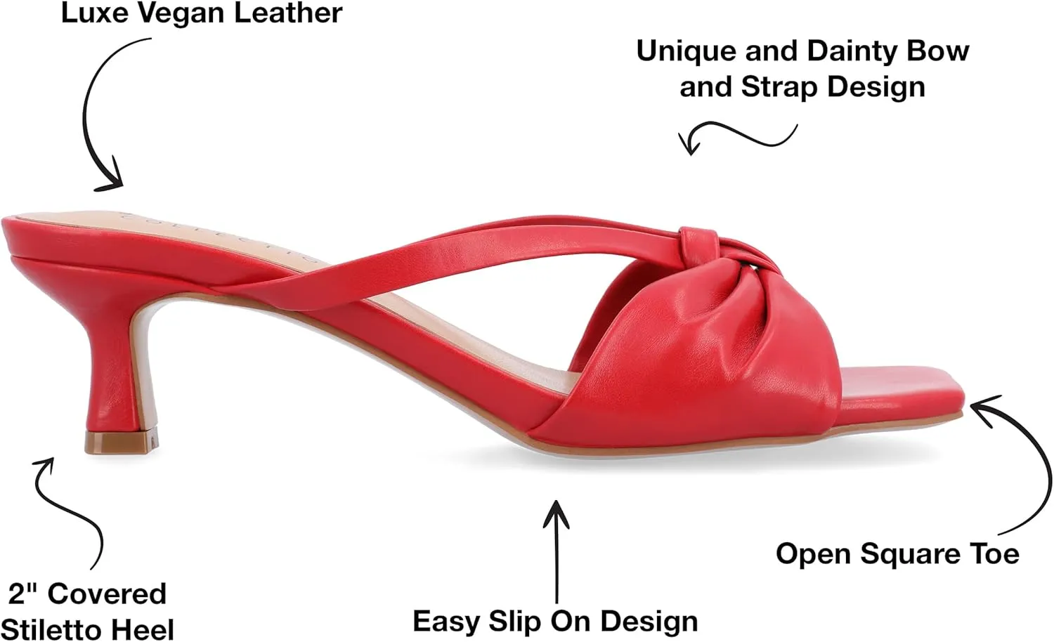 Journee Womens Strappy Bow Slip On Open Square Toe Stiletto Low Kitten Heel Padded Slide Starling Pumps