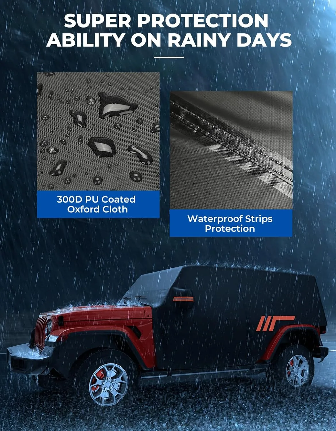JOYTUTUS Cab Cover Compatible with Wrangler JK JL Unlimited 4 Doors 2007-2025, Wrangler Cover 4 Door Waterproof Wrangler Rain Cover All Weather Car Cover Windproof Cover Scratch Resistant Auto Cover