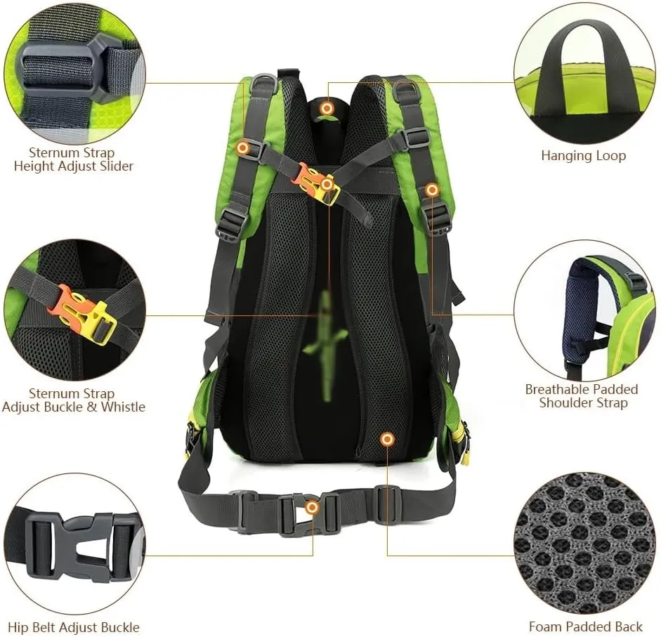 JSEIAJB 40L Waterproof Climbing Rucksack Travel Hiking Backpack Trekking Backpack Outdoor Sport Bag