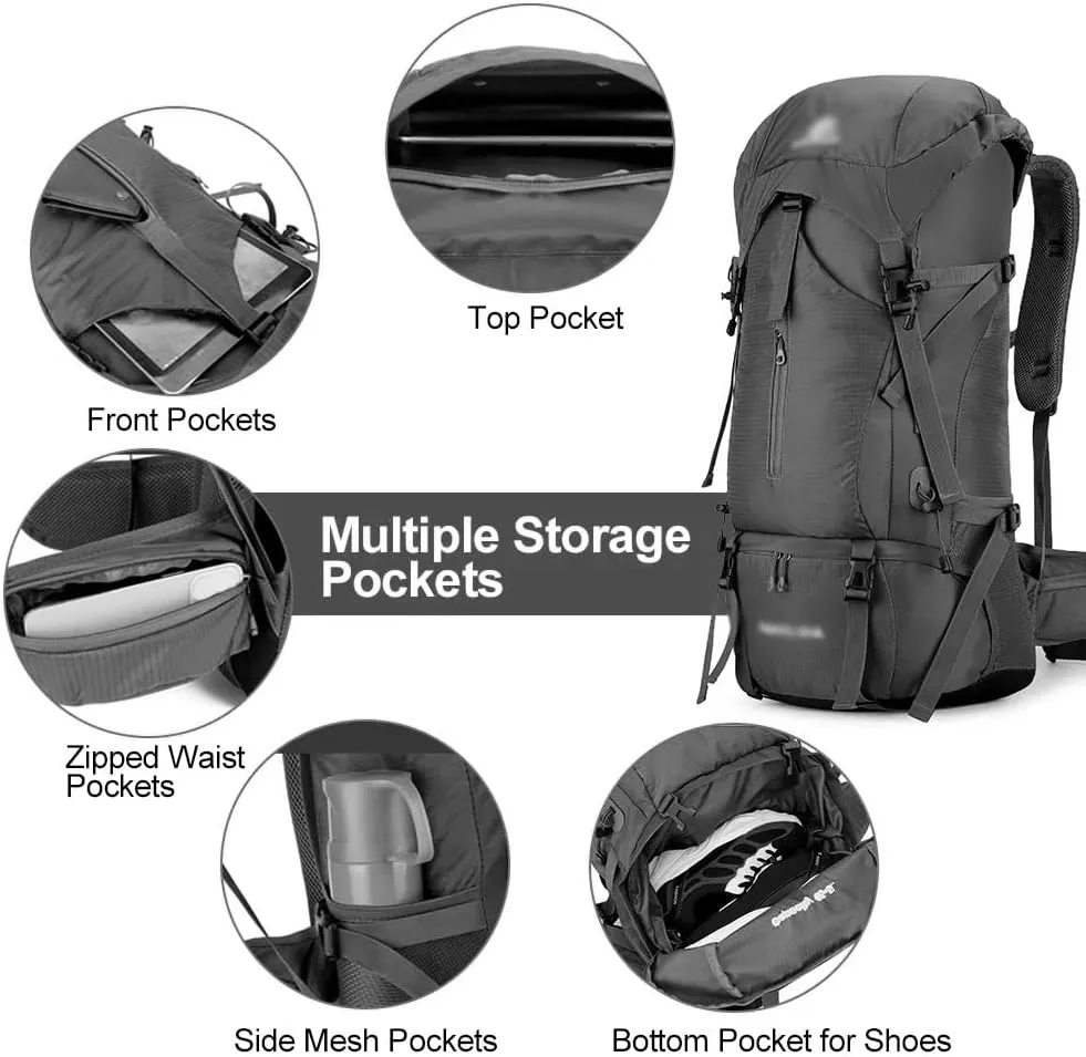 JSEIAJB 70L Hiking Camping Backpack Water-resistant Climbing Camping Outdoor Backpack Travel Sports Bag