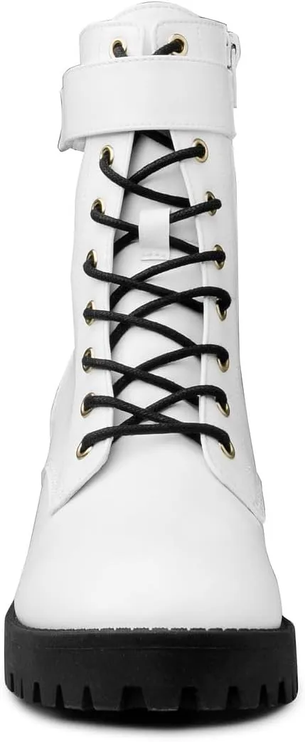 JUICY COUTURE Women's Lace Up Lug Sole Hiker Booties with Faux Fur Cuff, Winter Fashion Ankle Boots, Outdoor Hiking Shoes