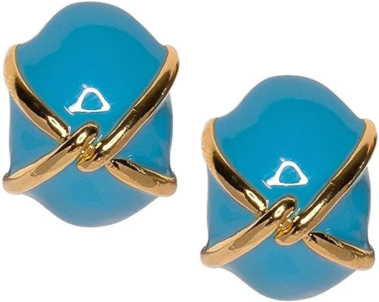 Kenneth Jay Lane Turquoise-Color Clip-On Button or Cabochon Hoop Earrings