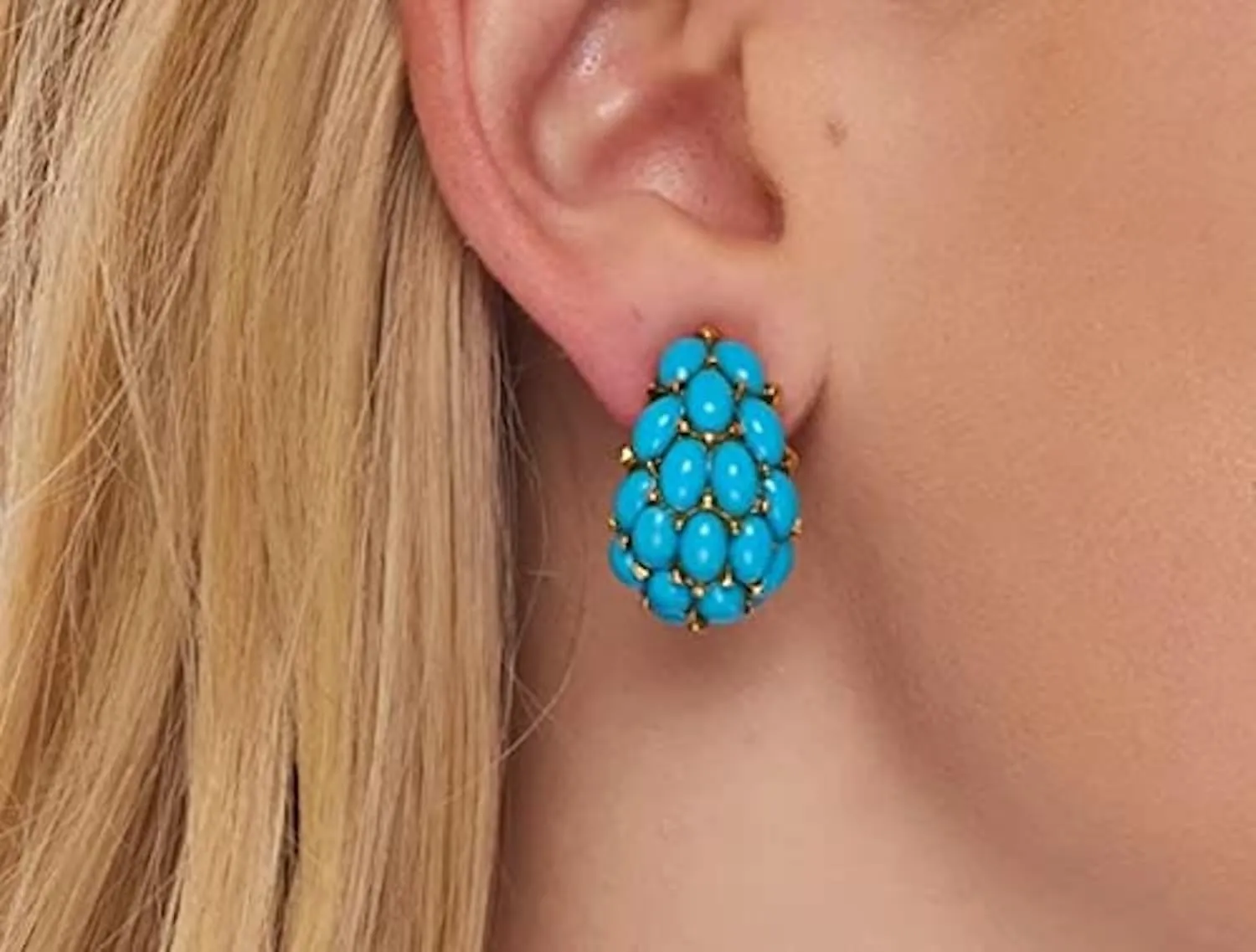 Kenneth Jay Lane Turquoise-Color Clip-On Button or Cabochon Hoop Earrings