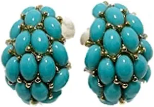 Kenneth Jay Lane Turquoise-Color Clip-On Button or Cabochon Hoop Earrings