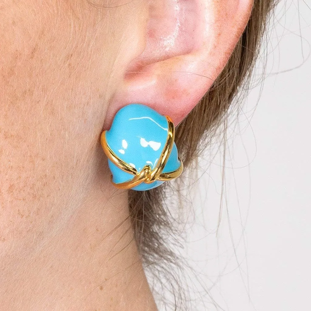 Kenneth Jay Lane Turquoise-Color Clip-On Button or Cabochon Hoop Earrings