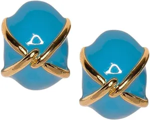 Kenneth Jay Lane Turquoise-Color Clip-On Button or Cabochon Hoop Earrings