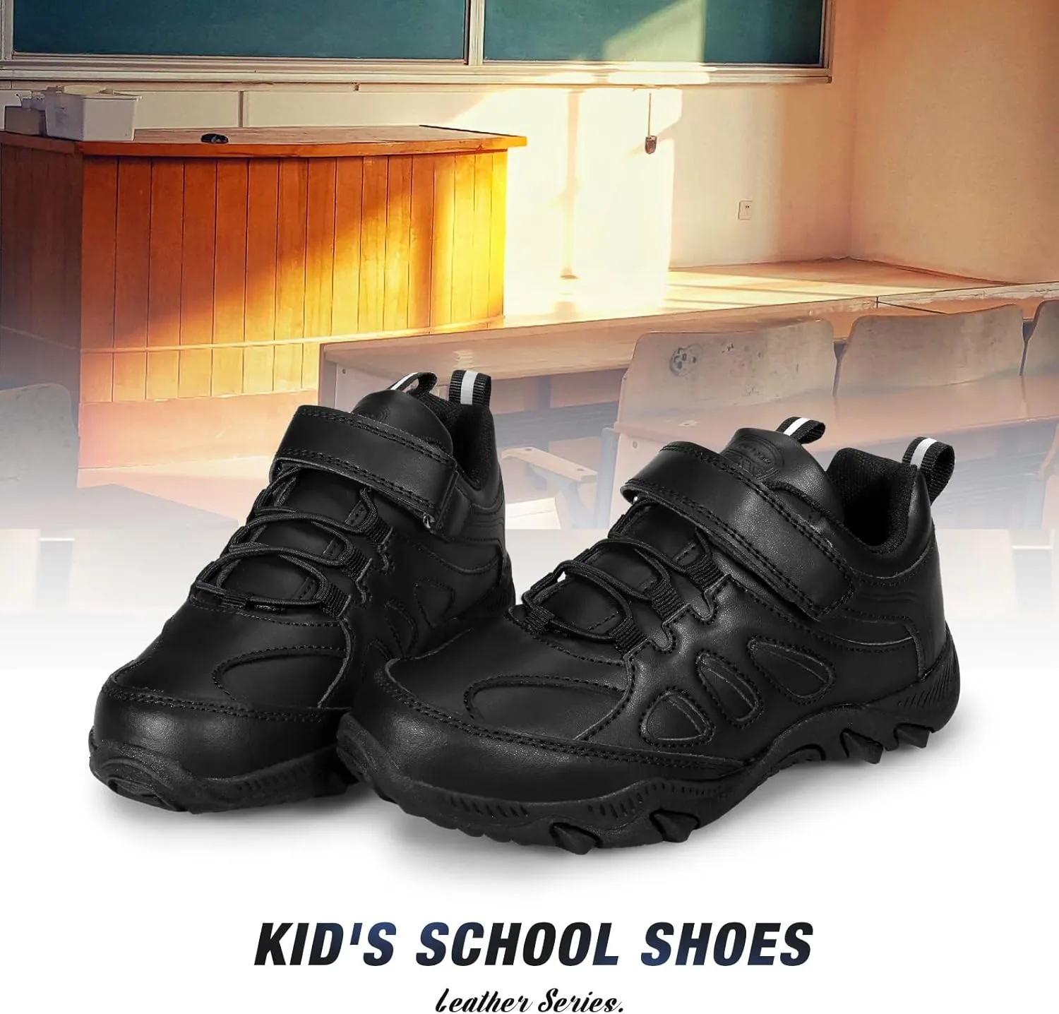 Kids Boys Black School Shoes Oxford Uniform Dress Slip Resistant Athletic Sneaker(Little/Big Kids)