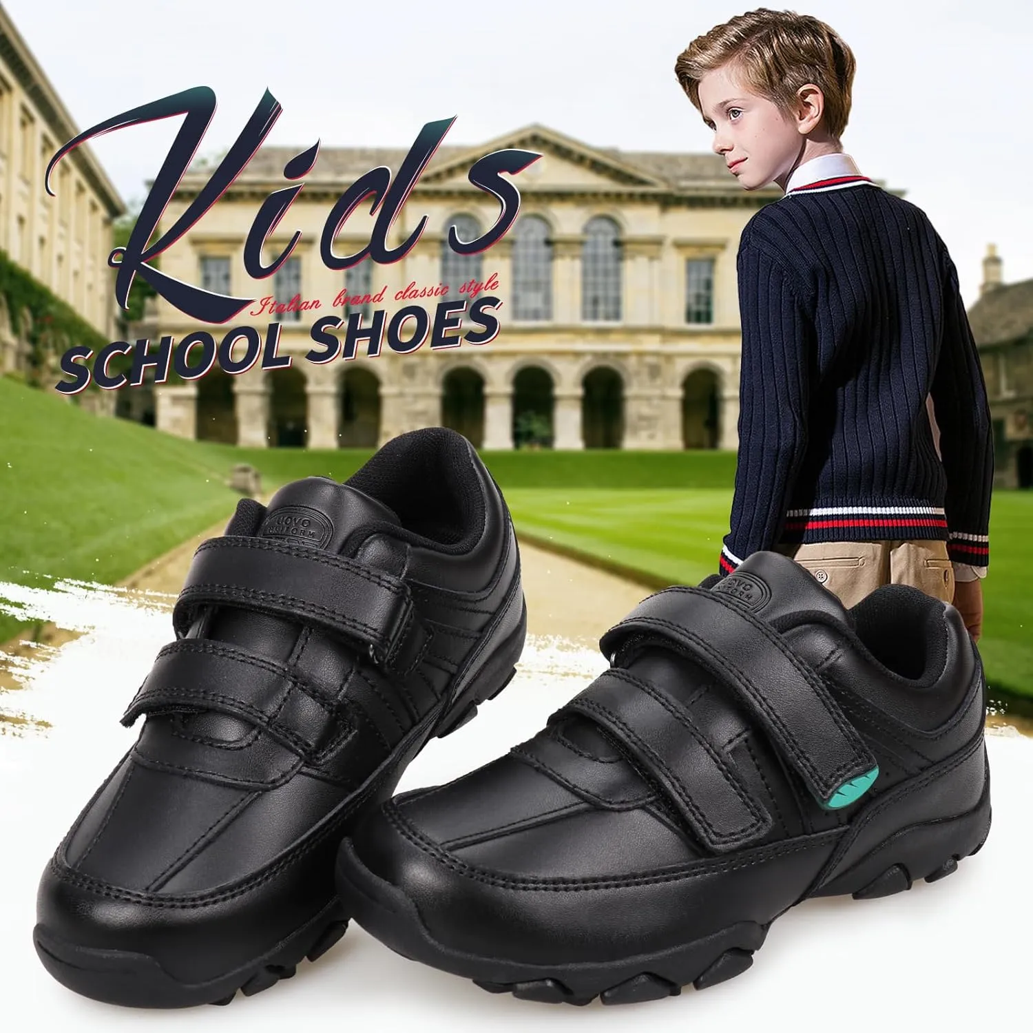 Kids Boys Black School Shoes Oxford Uniform Dress Slip Resistant Athletic Sneaker(Little/Big Kids)
