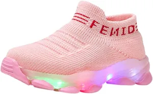 Kids LED Light Up Shoes Boy Girl Soft Knit Breathable Sock Soles Casual Flashing Slip-On Sneakers New Year Gift