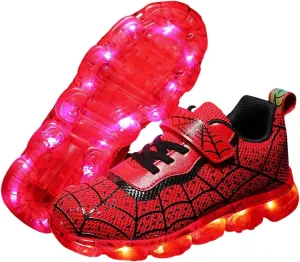 Kids Led Light Up Shoes Flash Sneakers with Spider Upper USB Charge Luminous Trainers for Boys Girls Toddles