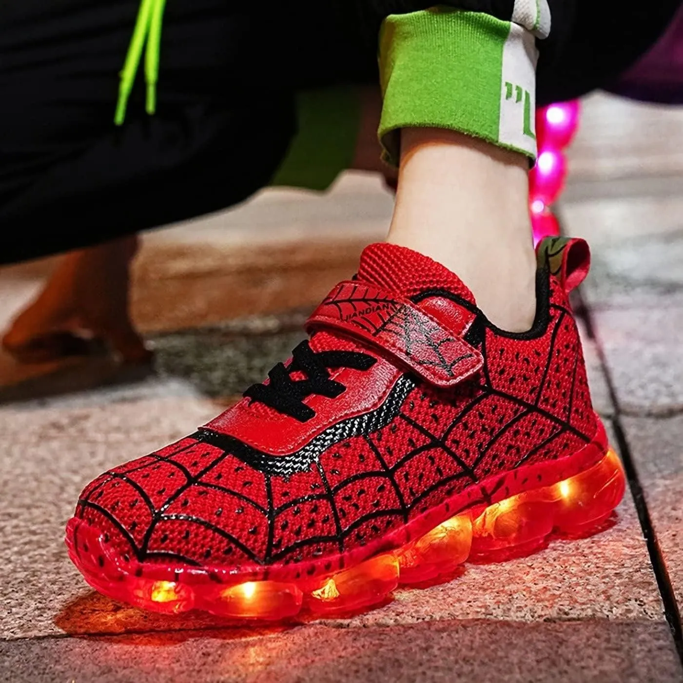 Kids Led Light Up Shoes Flash Sneakers with Spider Upper USB Charge Luminous Trainers for Boys Girls Toddles