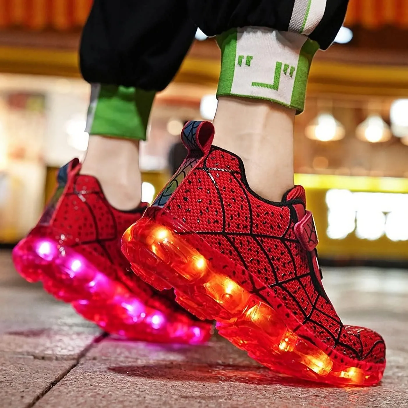 Kids Led Light Up Shoes Flash Sneakers with Spider Upper USB Charge Luminous Trainers for Boys Girls Toddles