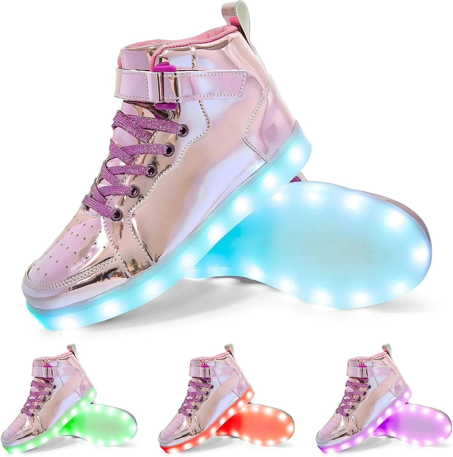 Kids Light Up Trainers Luminous Sneakers Boys Girls USB Charging Led High Top Flashing Shoes Xmas
