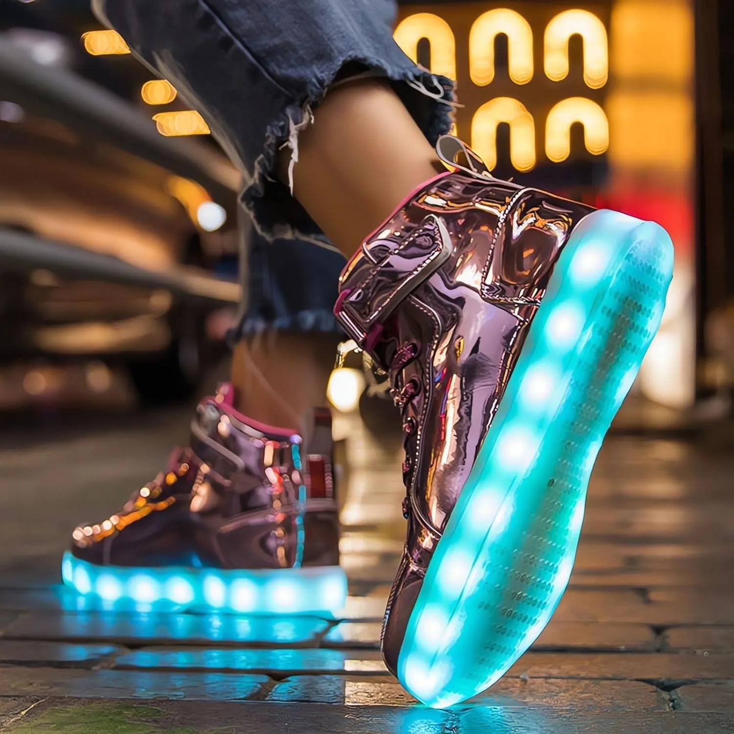 Kids Light Up Trainers Luminous Sneakers Boys Girls USB Charging Led High Top Flashing Shoes Xmas