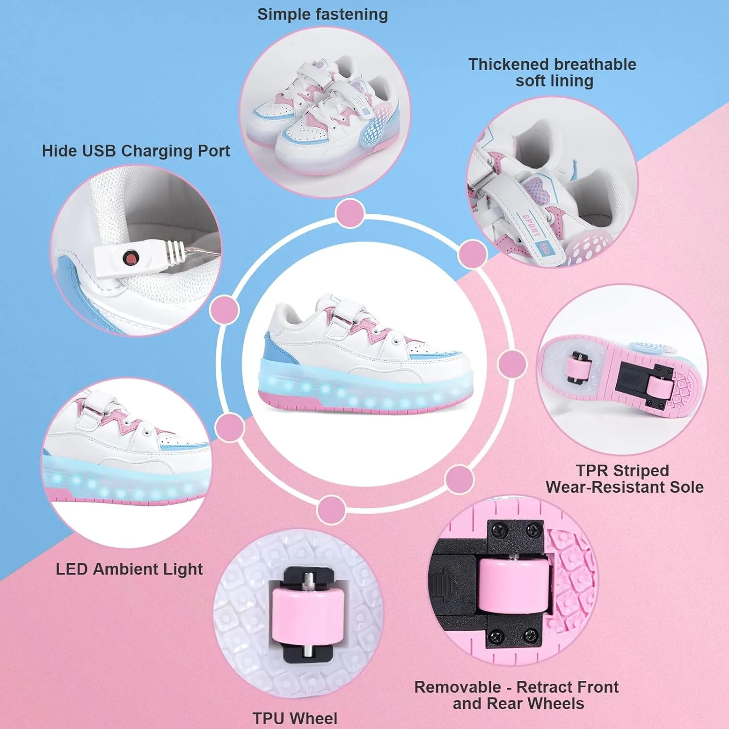 Kids Roller Skate Shoes - Rechargeable Wheels, Fashion Color, Shiny, Birthday for Boys and Girls