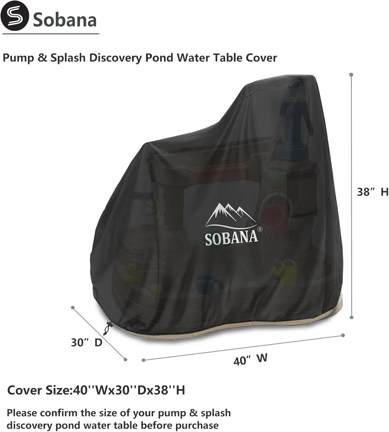 Kids Water Table Cover for Pump & Splash Discovery Pond Water Table,Waterproof Dust Proof Anti-UV Outdoor Kids Water Sensory Table Pool Cover(Cover only,Black)