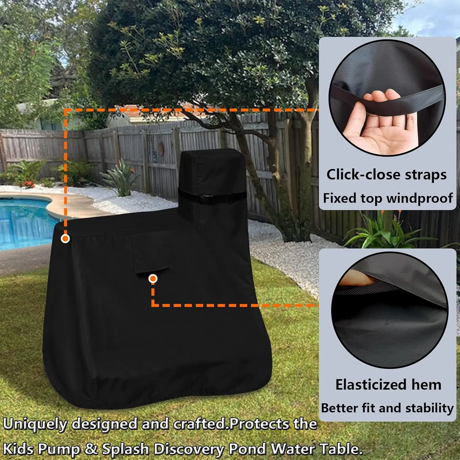 Kids Water Table Cover for Step2 Pump & Splash Discovery Pond Water Table, Outdoor UV, Fade-resistant, Wind and Dust Protection Toddlers Water Sensory Activity Pool Cover (Black)