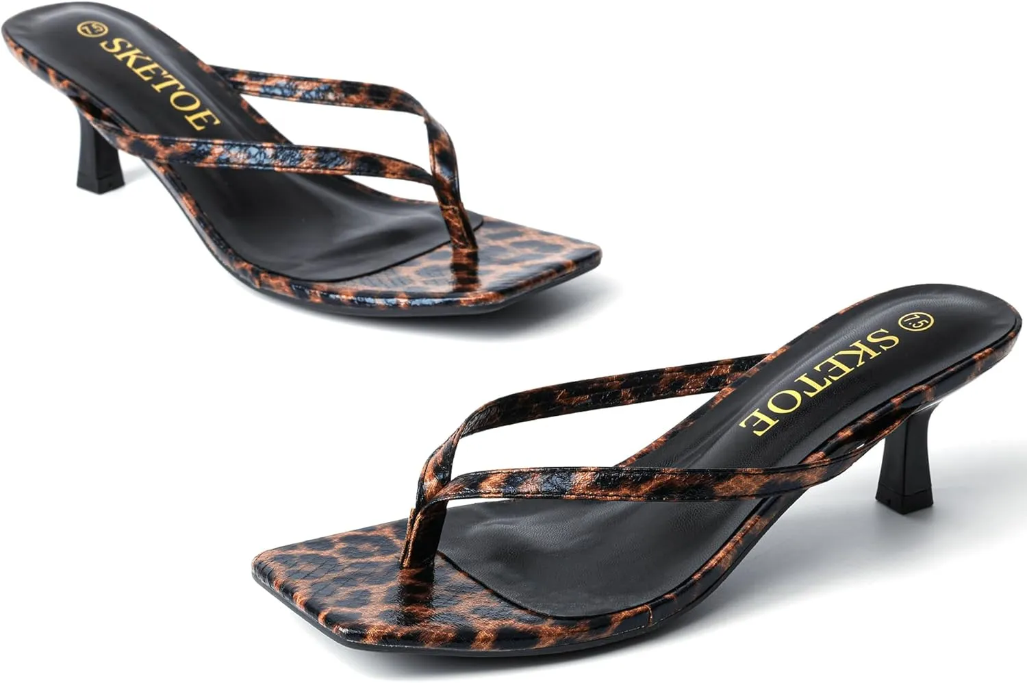 Kitten Heels for Women Square Toe Sandals Flip Flop Heels Thong Sandals Comfortable Summer 2 Inch Heels Sandals