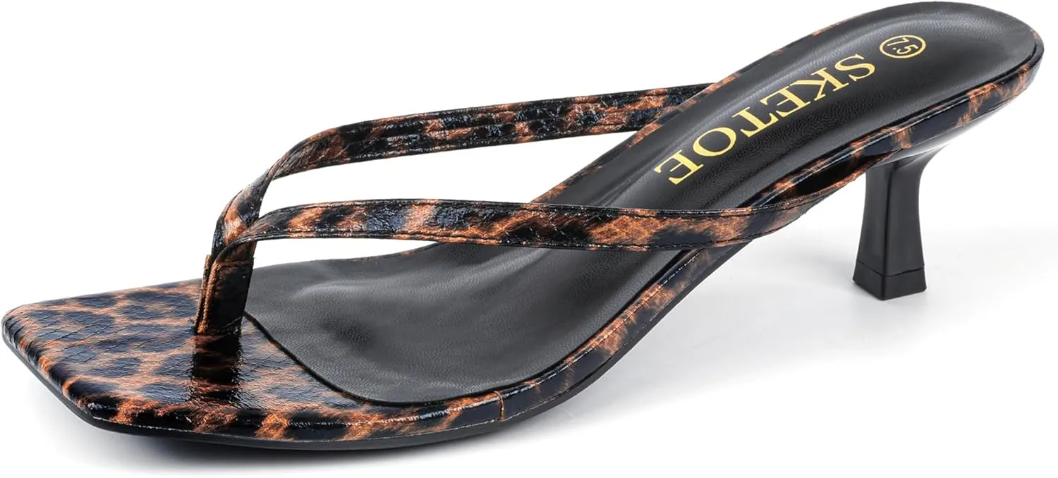 Kitten Heels for Women Square Toe Sandals Flip Flop Heels Thong Sandals Comfortable Summer 2 Inch Heels Sandals