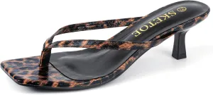 Kitten Heels for Women Square Toe Sandals Flip Flop Heels Thong Sandals Comfortable Summer 2 Inch Heels Sandals