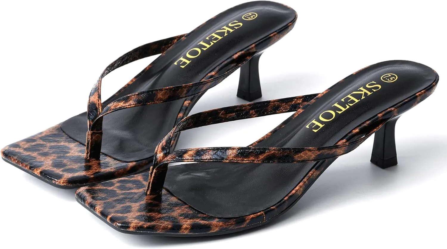 Kitten Heels for Women Square Toe Sandals Flip Flop Heels Thong Sandals Comfortable Summer 2 Inch Heels Sandals