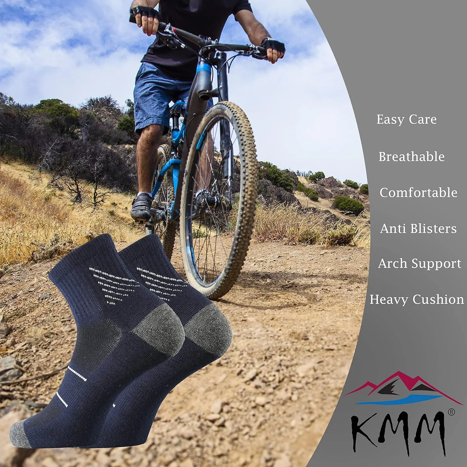 KMM Men's Merino Wool Low Cut Ankle Socks Lightweight Quarter Cushion Anti Blisters Outdoor Hiking Hike Cycling Trail Running