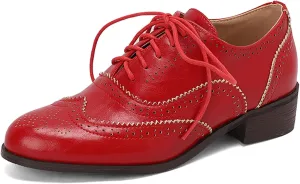 KOKOMOMO Women's Perforated Lace-up Brogues Low Heels Wingtip Multicolor Flat Oxfords Saddle Two Tone British Vintage Derby Shoes