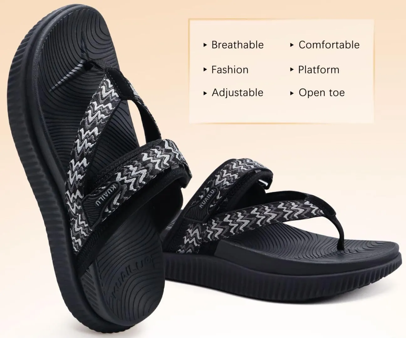 KuaiLu Womens Flip Flops With Arch Support Adjustable Thick Athletic Cushion Recovery Walking Sandals For Woman Ladies Fashion Comfortable Flip-Flop Slides, Water Resistant & Lightweight