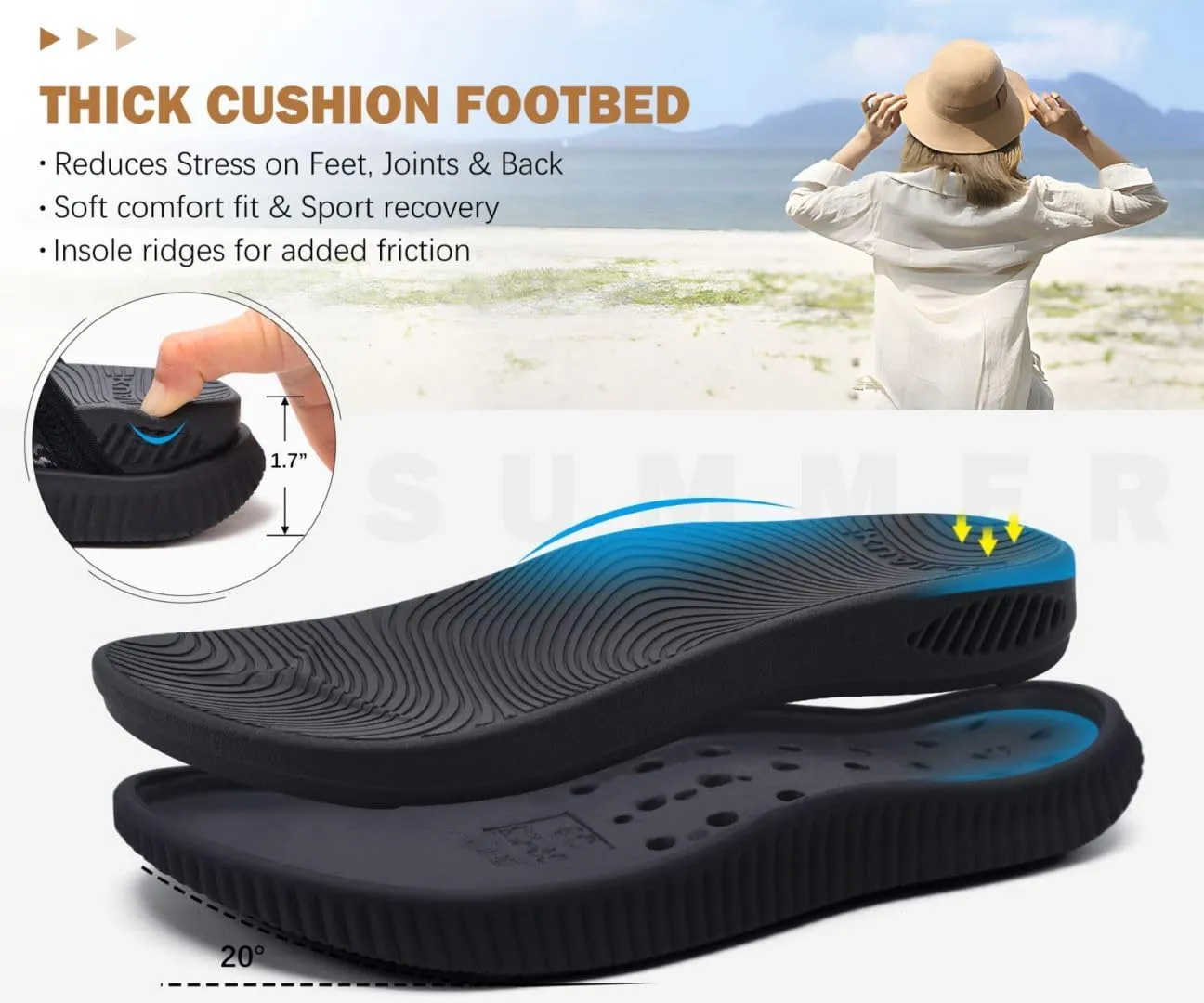 KuaiLu Womens Flip Flops With Arch Support Adjustable Thick Athletic Cushion Recovery Walking Sandals For Woman Ladies Fashion Comfortable Flip-Flop Slides, Water Resistant & Lightweight