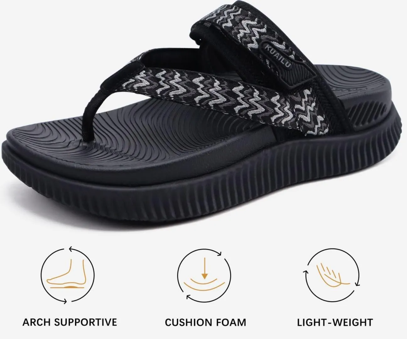 KuaiLu Womens Flip Flops With Arch Support Adjustable Thick Athletic Cushion Recovery Walking Sandals For Woman Ladies Fashion Comfortable Flip-Flop Slides, Water Resistant & Lightweight