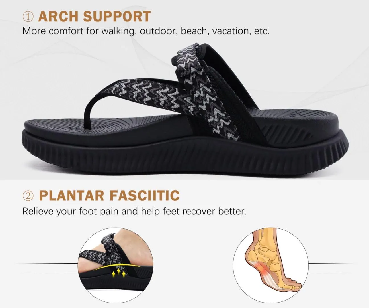 KuaiLu Womens Flip Flops With Arch Support Adjustable Thick Athletic Cushion Recovery Walking Sandals For Woman Ladies Fashion Comfortable Flip-Flop Slides, Water Resistant & Lightweight