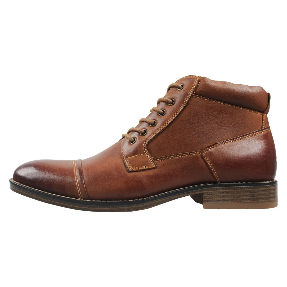 Kunsto Men's Leather Zipper Boots Cap Toe Lace up Outsole Slip Resistant