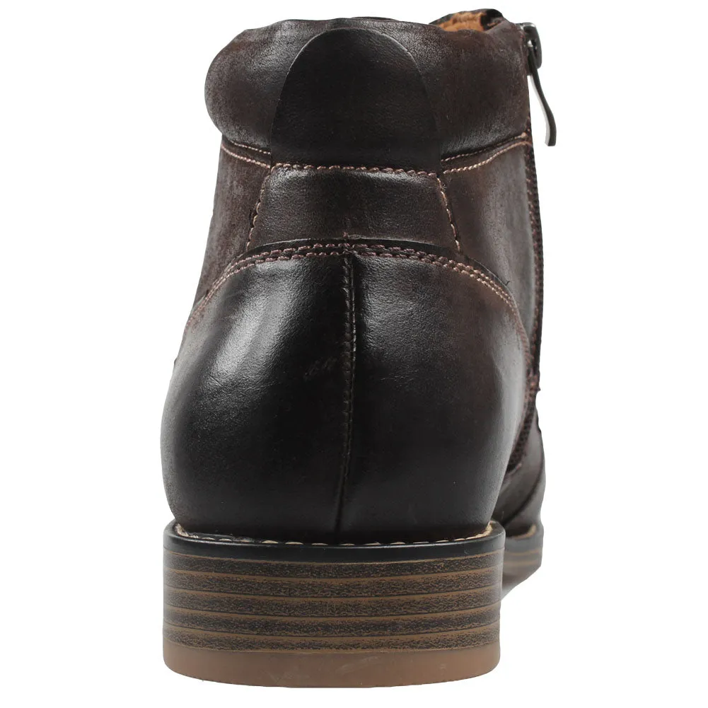 Kunsto Men's Leather Zipper Boots Cap Toe Lace up Outsole Slip Resistant