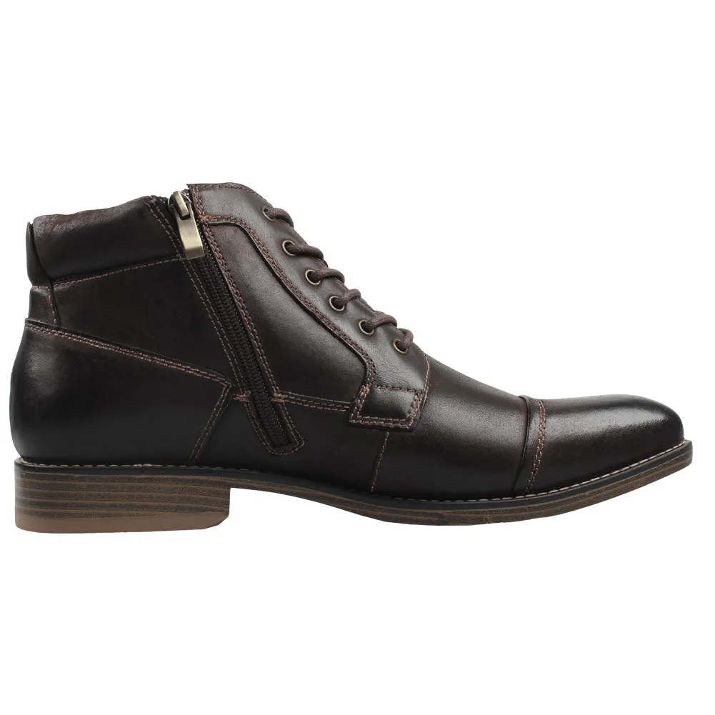 Kunsto Men's Leather Zipper Boots Cap Toe Lace up Outsole Slip Resistant