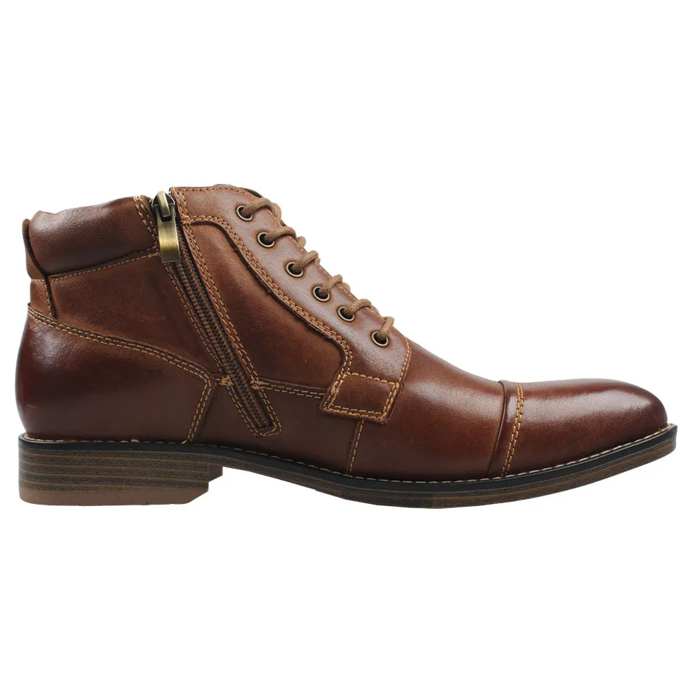 Kunsto Men's Leather Zipper Boots Cap Toe Lace up Outsole Slip Resistant