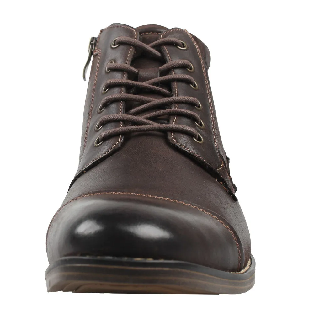 Kunsto Men's Leather Zipper Boots Cap Toe Lace up Outsole Slip Resistant