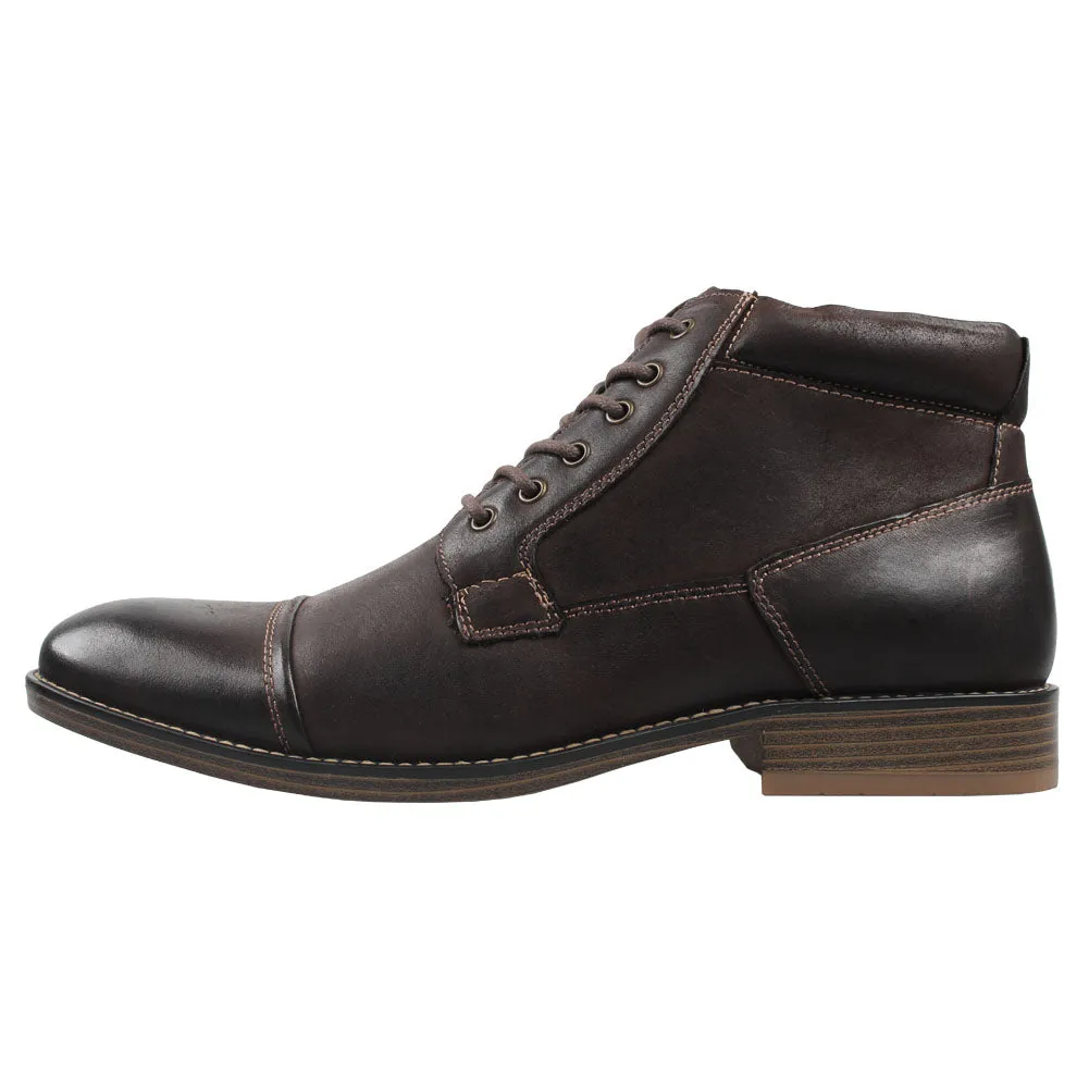 Kunsto Men's Leather Zipper Boots Cap Toe Lace up Outsole Slip Resistant