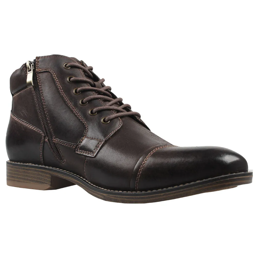 Kunsto Men's Leather Zipper Boots Cap Toe Lace up Outsole Slip Resistant