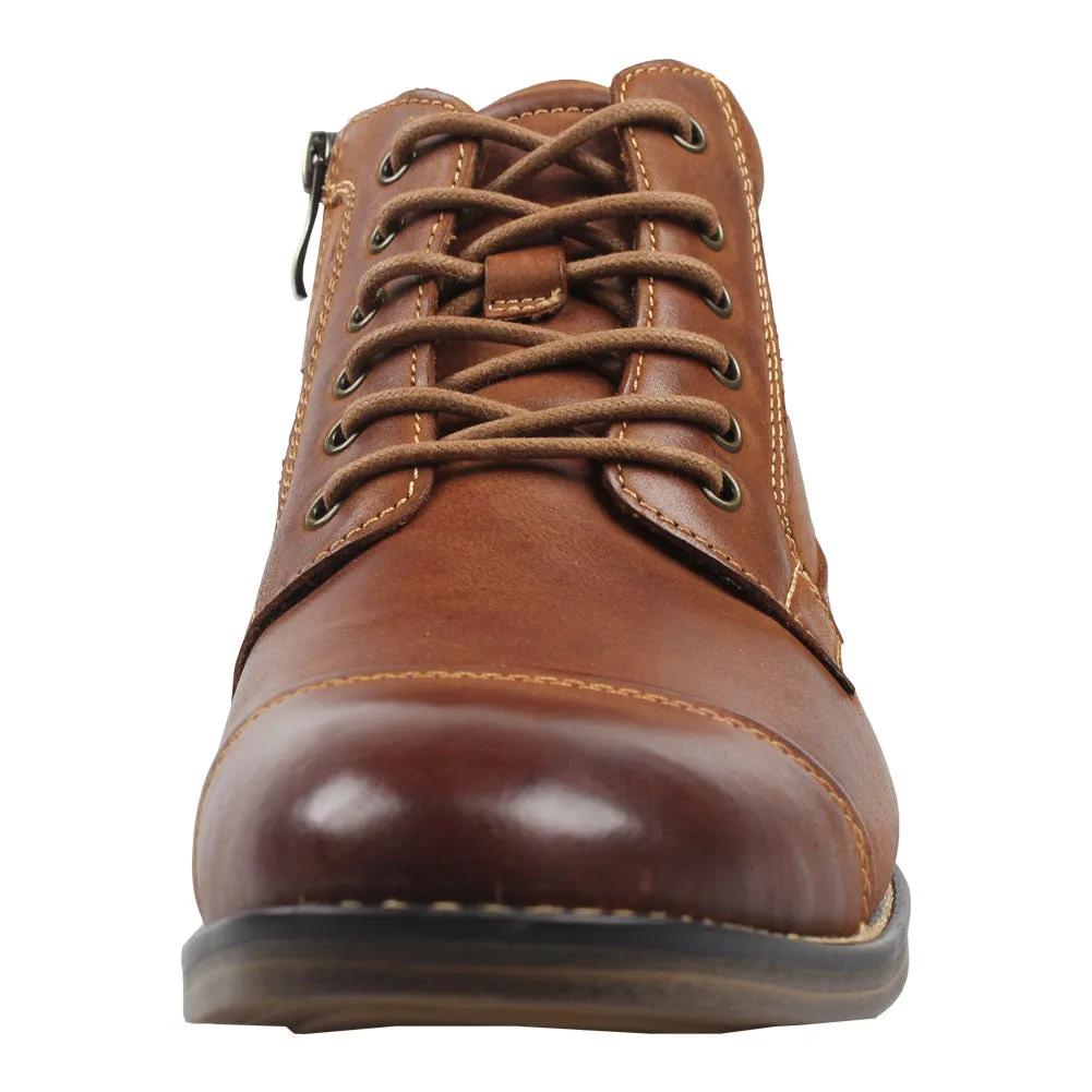 Kunsto Men's Leather Zipper Boots Cap Toe Lace up Outsole Slip Resistant