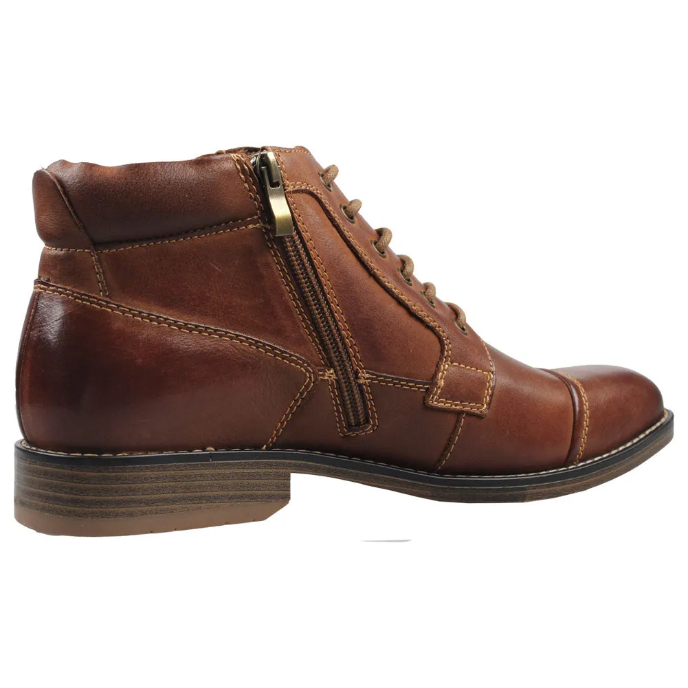 Kunsto Men's Leather Zipper Boots Cap Toe Lace up Outsole Slip Resistant