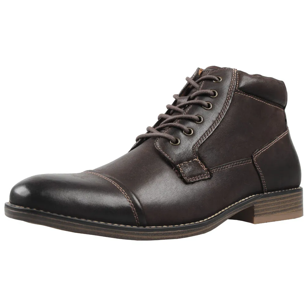 Kunsto Men's Leather Zipper Boots Cap Toe Lace up Outsole Slip Resistant