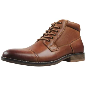 Kunsto Men's Leather Zipper Boots Cap Toe Lace up Outsole Slip Resistant