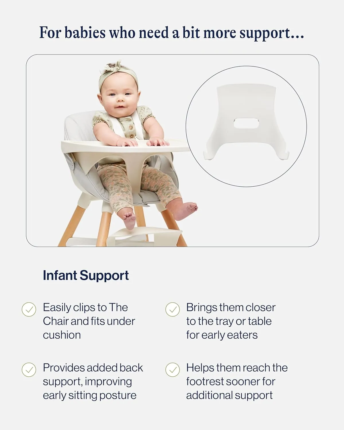 Lalo The High Chair Infant Kit - Convertible Wooden High Chair for Babies & Toddlers with Infant Support & Cushion, Grows with Your Child, Dishwasher Safe Tray, Adjustable Footrest Coconut