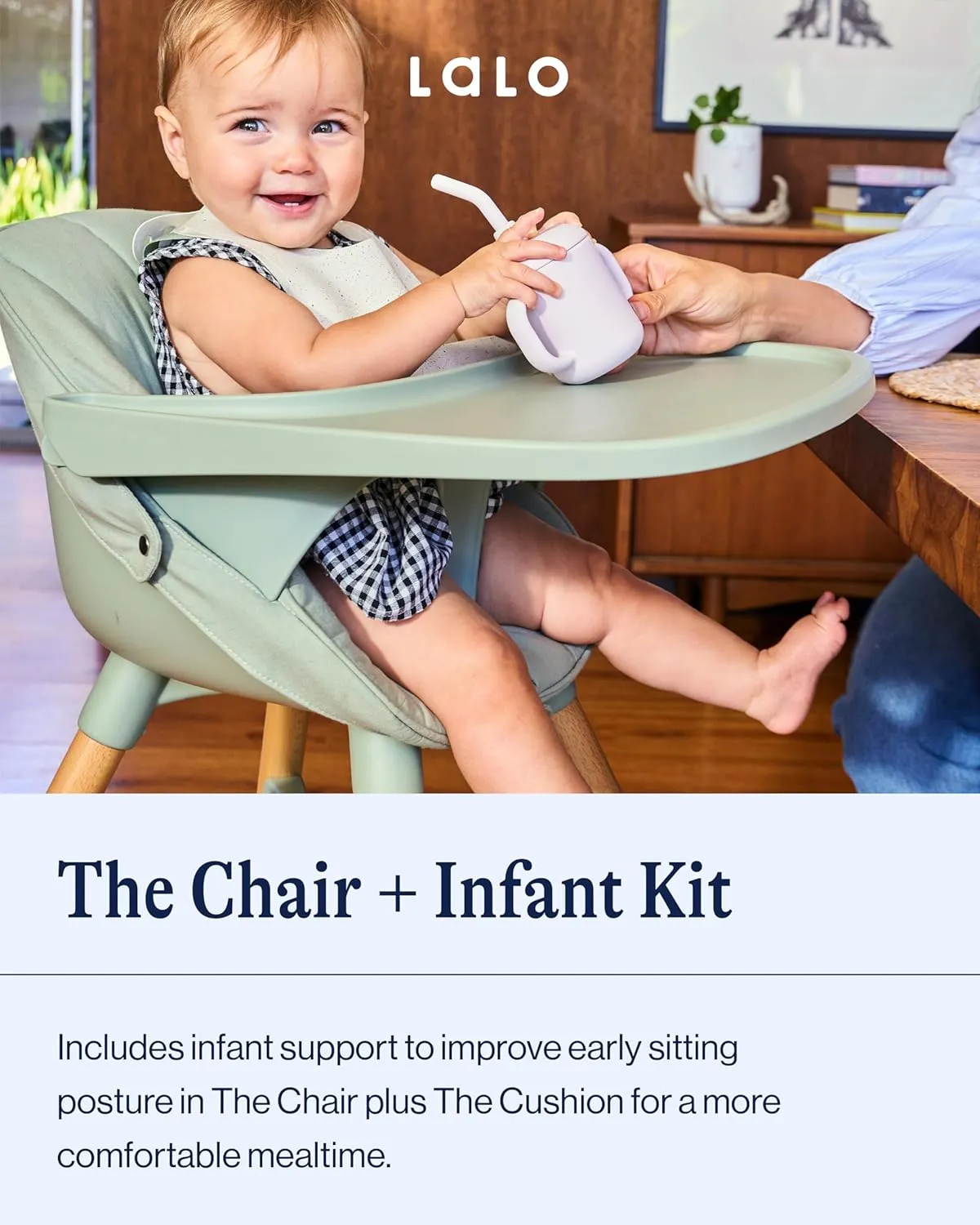 Lalo The High Chair Infant Kit - Convertible Wooden High Chair for Babies & Toddlers with Infant Support & Cushion, Grows with Your Child, Dishwasher Safe Tray, Adjustable Footrest Grapefruit