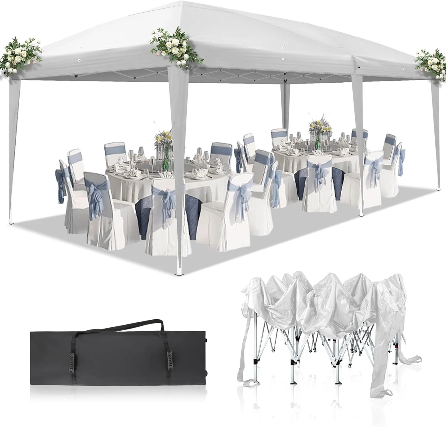 Large 3x6m Waterproof Folding Tent - 20x10ft Portable Shelter with Carry Bag, Steel Frame for Camping, Events, Outdoor Use