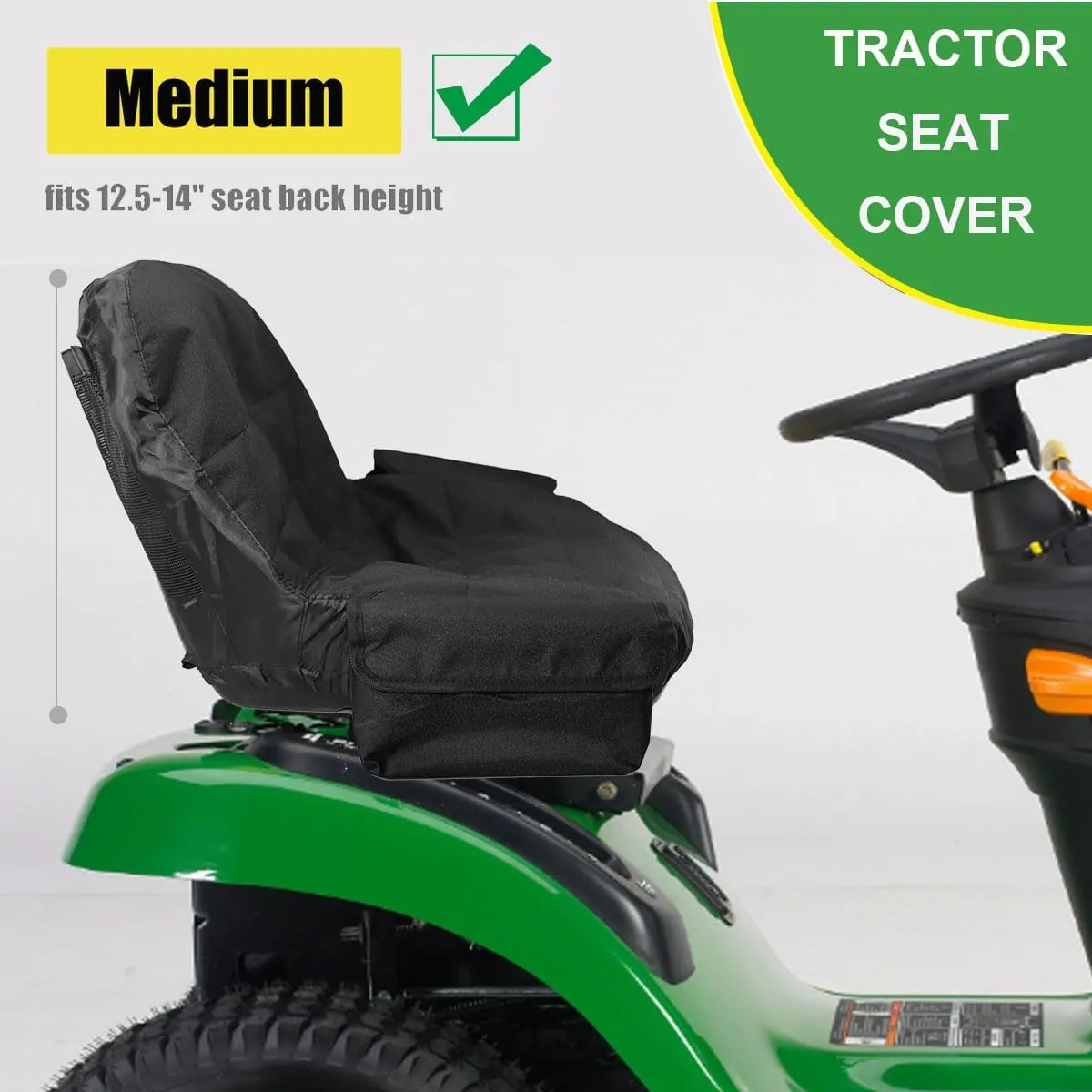 Lawn Mower Seat Cover with Pouch,Tractor Riding Mower Seat Cover Compatible wiht Husqvarna,for Zero Turn,for Troy Bilt,for Craftsman,for John Deere Lawn Mower Seat(Medium)
