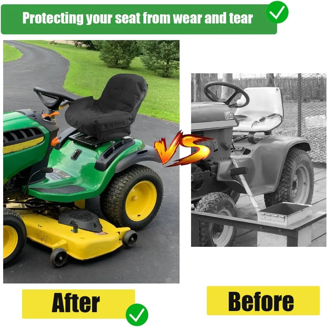 Lawn Mower Seat Cover with Pouch,Tractor Riding Mower Seat Cover Compatible wiht Husqvarna,for Zero Turn,for Troy Bilt,for Craftsman,for John Deere Lawn Mower Seat(Medium)
