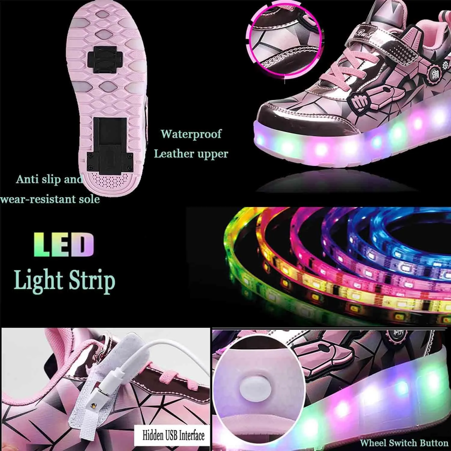 LED Light Up Kids Roller Shoes with 4 Wheels, Sneakers for Boys Girls Birthday Thanksgiving Christmas Day