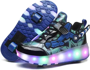 LED Light Up Kids Roller Shoes with 4 Wheels, Sneakers for Boys Girls Birthday Thanksgiving Christmas Day